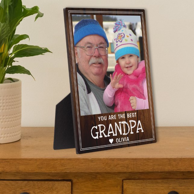 Plaque Photo Meilleur grand-père Grandchild Photo Bois rustique (Best Grandpa Grandchild Photo Rustic Wood Plaque
)