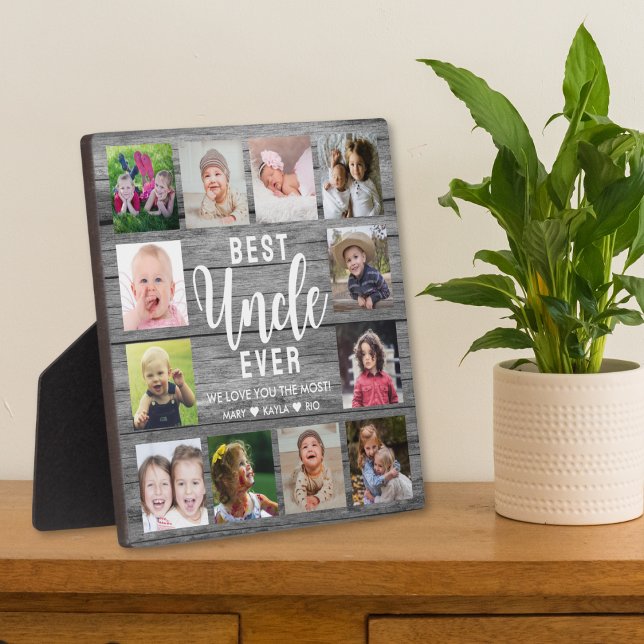 Plaque Photo Meilleur Oncle Jamais Grey Wood 12 Photo Collage (Best Uncle Ever Gray Wood 12 Photo Collage Plaque - Uncle Gift from Neice or nephew)