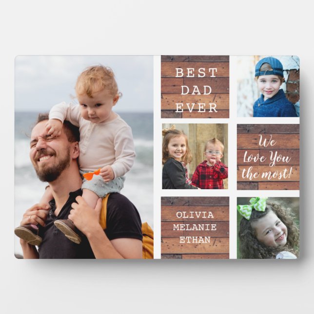 Plaque Photo Meilleur papa Ever Enfants 4 Photo Collage Bois ru (Devant)