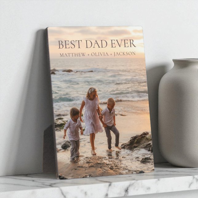 Plaque Photo Meilleur papa Ever Enfants Noms Personnalisé Photo (Best Dad Ever Kids Names Personalized Modern Photo Plaque)