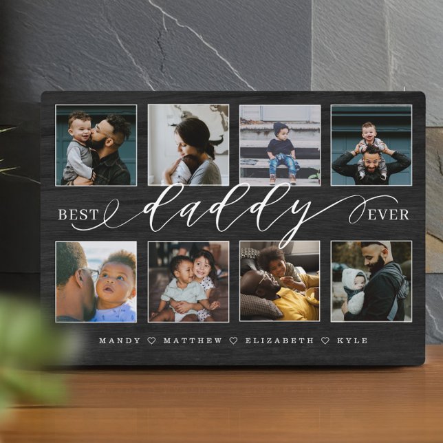 Plaque Photo Meilleur papa Jamais Black Woodgrain Photo Collage (Best Daddy Ever Black Woodgrain Photo Collage Plaque)