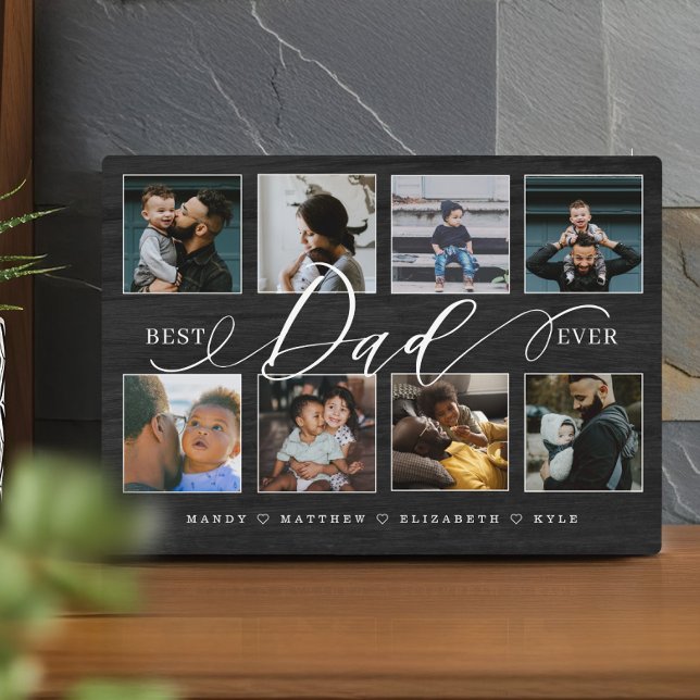 Plaque Photo Meilleur papa Jamais Black Woodgrain Photo Collage (Best Dad Ever Black Woodgrain Photo Collage Plaque)