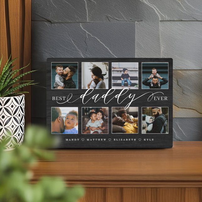 Plaque Photo Meilleur papa Jamais Black Woodgrain Photo Collage (Best Daddy Ever Black Woodgrain Photo Collage Plaque)