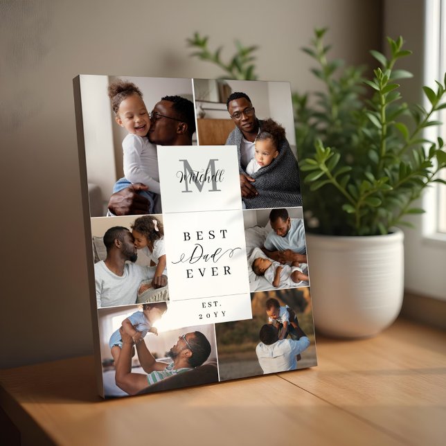 Plaque Photo Meilleur papa jamais Fête des pères 6 Monogramme p (Best Dad Ever Father's Day 6 Photo Monogram Plaque)