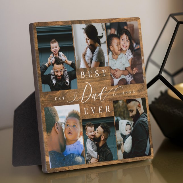 Plaque Photo Meilleur papa Jamais Fête des pères Photo Collage  (Best Dad Ever Father's Day Photo Collage Woodgrain Plaque)
