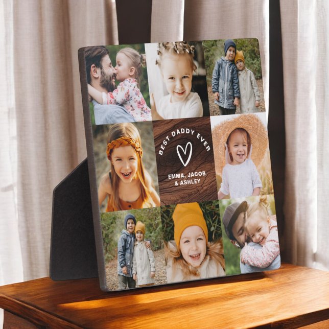 Plaque Photo Meilleur Papa Jamais Fête des pères Wood Grain Pho (Créateur téléchargé)