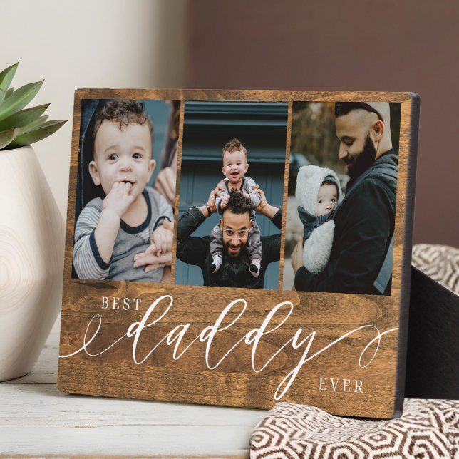 Plaque Photo Meilleur papa Jamais Woodgrain Fête des pères Cade (Best Daddy Ever Woodgrain Fathers Day Gift Photo Plaque)