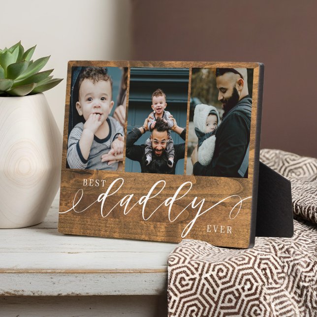 Plaque Photo Meilleur papa Jamais Woodgrain Fête des pères Cade (Best Daddy Ever Woodgrain Fathers Day Gift Photo Plaque)