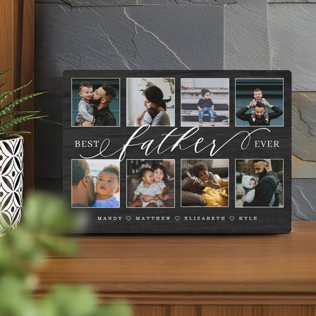 Plaque Photo Meilleur Père Jamais Black Woodgrain Photo Collage (Best Father Ever Black Woodgrain Photo Collage Plaque)