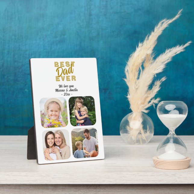 Plaque Photo Meilleur Père Jamais Père 4 Photo Famille (Côté)