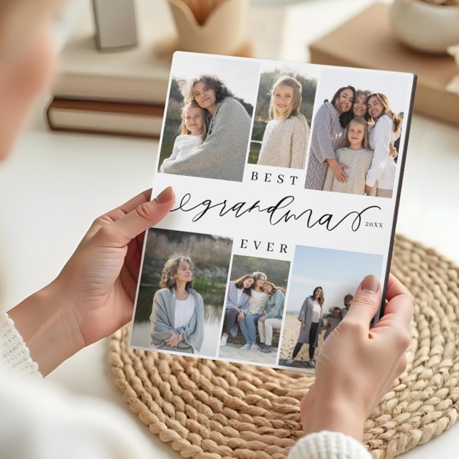 Plaque Photo Meilleure grand-mère jamais script photo Collage d (Best Grandma Ever Script Photo Collage Keepsake Plaque)