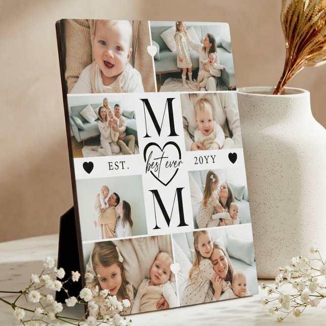 Plaque Photo Meilleure Maman du Monde Cadeau Personnalisé avec  (Best Ever Mom Heart Custom Photo Collage Keepsake Plaque)