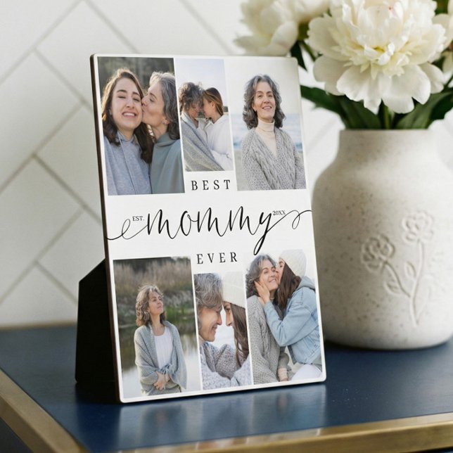 Plaque Photo Meilleure maman Ever Script 6 Photo Collage Keepsa (Best Mommy Ever Script Photo Collage Gift Keepsake Plaque)