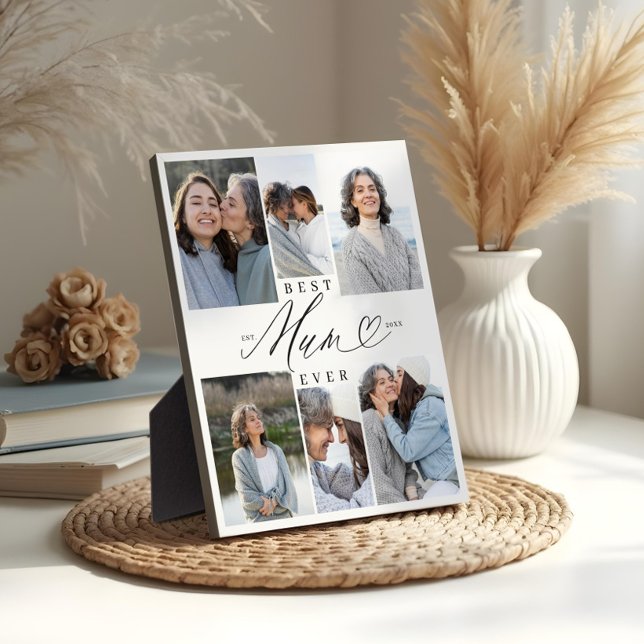 Plaque Photo Meilleure maman Jamais maman Script Coeur Photo Co (Best Mum Ever Mum Script Heart Photo Collage Plaque)