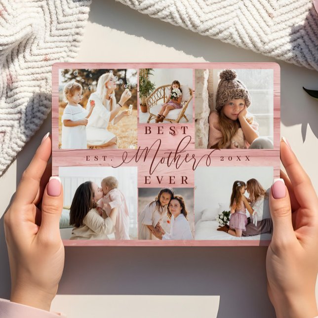 Plaque Photo Meilleure Mère Jamais Photo Collage Pink Woodgrain (Best Mother Ever Photo Collage Pink Woodgrain Plaque)