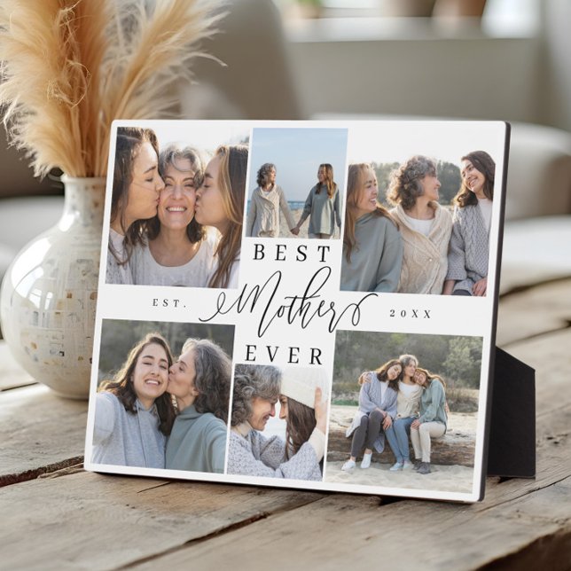 Plaque Photo Meilleure mère jamais script photo Collage de phot (Best Mom Ever Mother’s Day Photo Collage Keepsake Plaque)