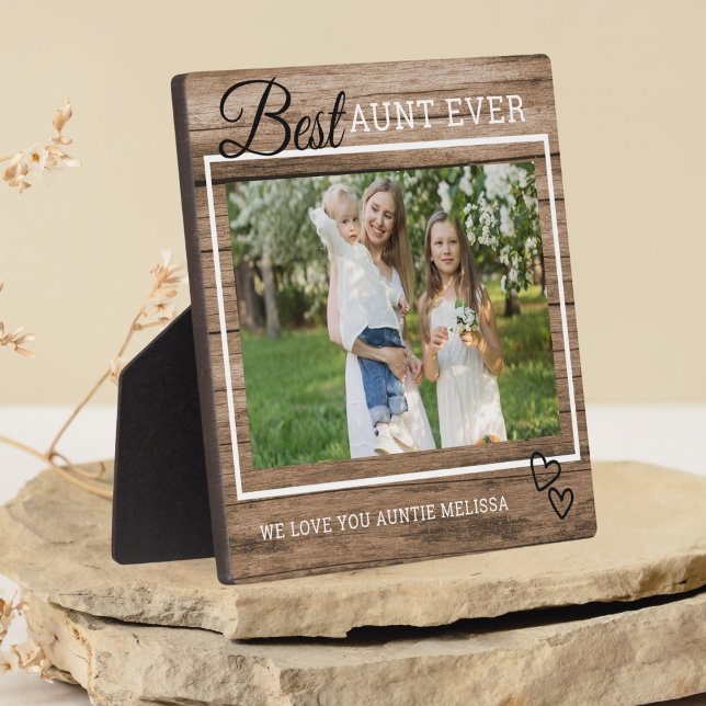 Plaque Photo Meilleure Tante Jamais Nous Vous Aimons Rustique B (Best Aunt Ever We Love You Rustic Wood Photo Plaque)