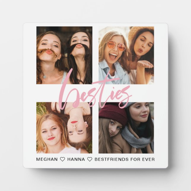 Plaque Photo Meilleurs amis Carré 4 Photos collage beautés rose (Devant)