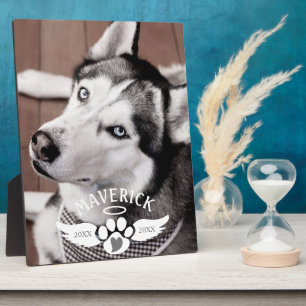 Plaque Photo Mémoire de chien Empreinte de patte Cœur Ailes d'a
