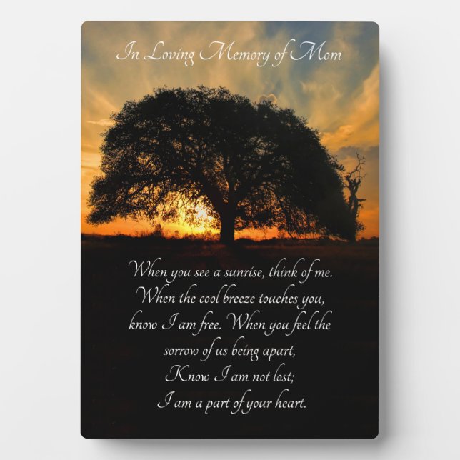 Plaque Photo Mémorial avec poème spirituel et chêne (Devant)