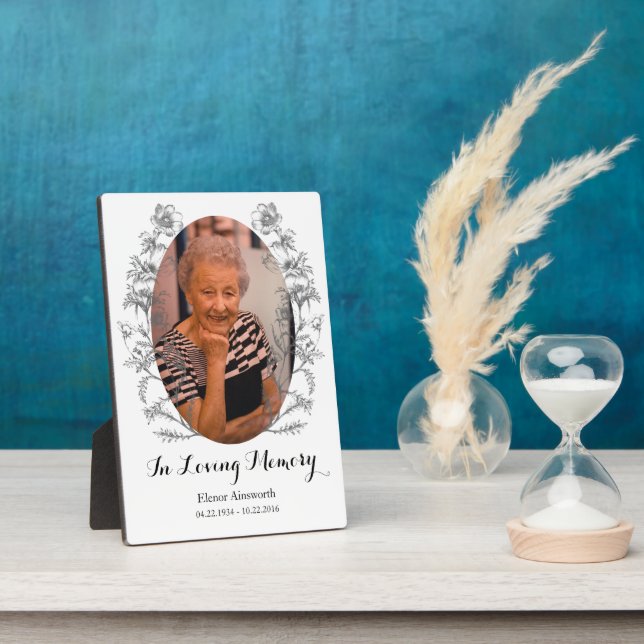 Plaque photo Mémorial Blanc Fleur Vintage (Côté)