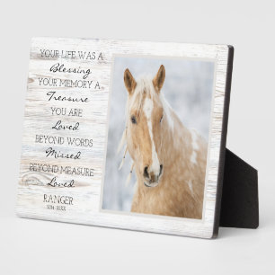 Plaque Photo Mémorial de cheval Perte d'animal Souvenir Photo d