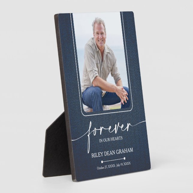 Plaque Photo Mémorial de photo en denim pour toujours dans nos  (Côté)