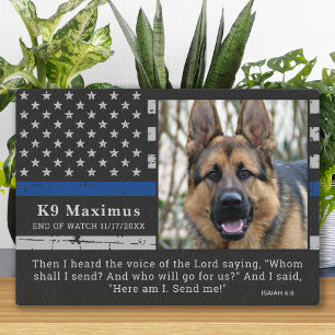 Plaque Photo Mémorial du chien policier K9 de l'agent de la fin