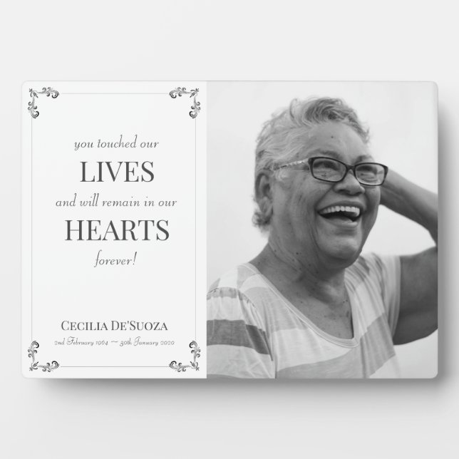 Plaque Photo Mémorial élégant Photo personnalisée Remembrance b (Devant)