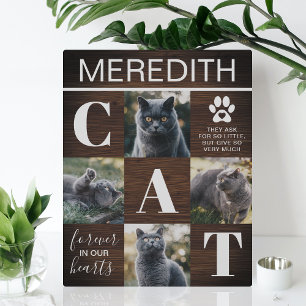 Plaque photo mémorial en bois rustique pour chat