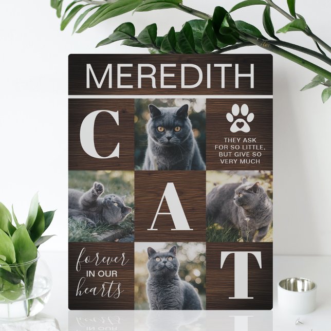 Plaque photo mémorial en bois rustique pour chat (Créateur téléchargé)