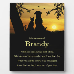Plaque Photo Memorial Hommage chien chat animal avec poème spir