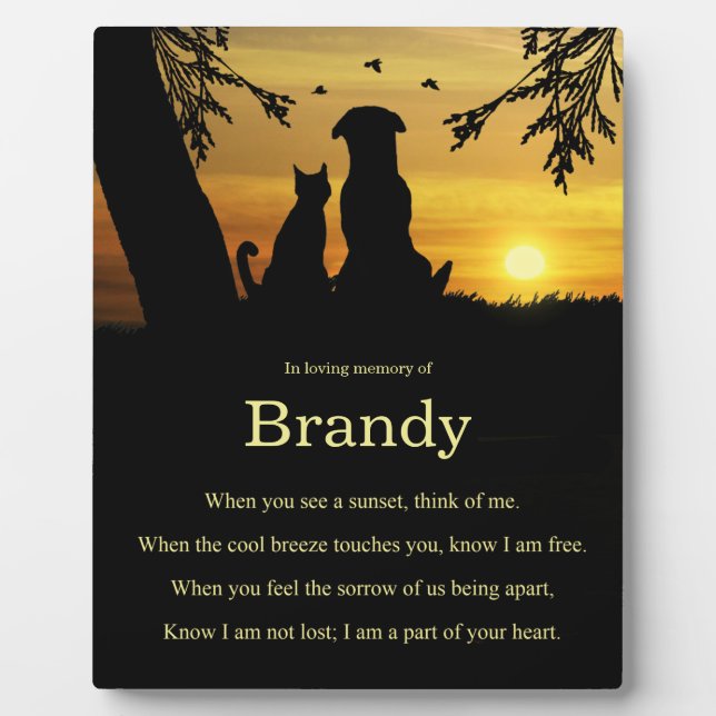 Plaque Photo Memorial Hommage chien chat animal avec poème spir (Devant)