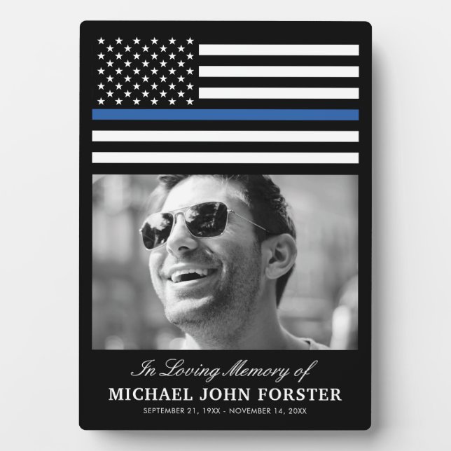 Plaque Photo Mémorial Police Thin Blue Line Photo (Devant)