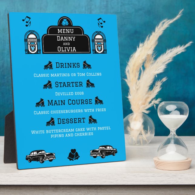 Plaque Photo Menu de mariage de diner rétro des années 1950 (Côté)