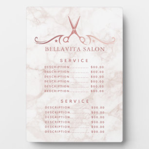 Plaque Photo Menu des prix du salon en marbre rose gold