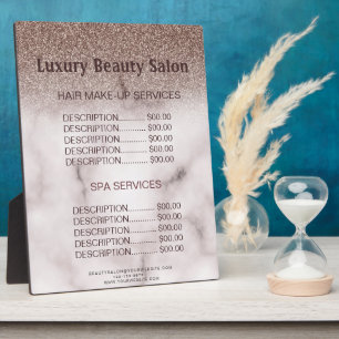 Plaque Photo Menu des prix du salon SPA pour cheveux glittery v
