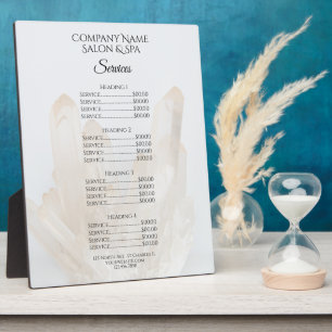 Plaque Photo Menu Services Salon Spa de Crystals blancs