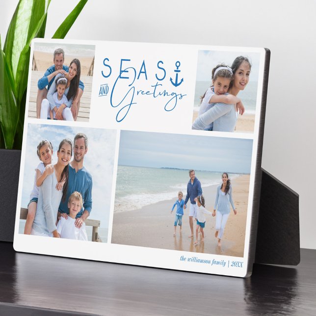 Plaque Photo Mer et salutations Bleu Nautique Multiphoto (Seas & Greetings Blue Nautical Multiple Photo Plaque)
