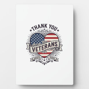 Plaque Photo Merci aux vétérans Vector Design de cœur patriotiq