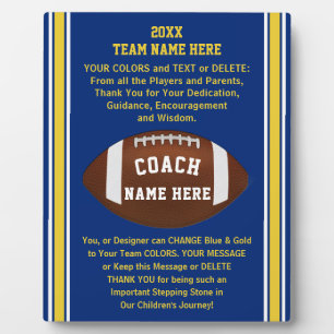 Plaque Photo Merci bleu et or Football Coach idées cadeaux