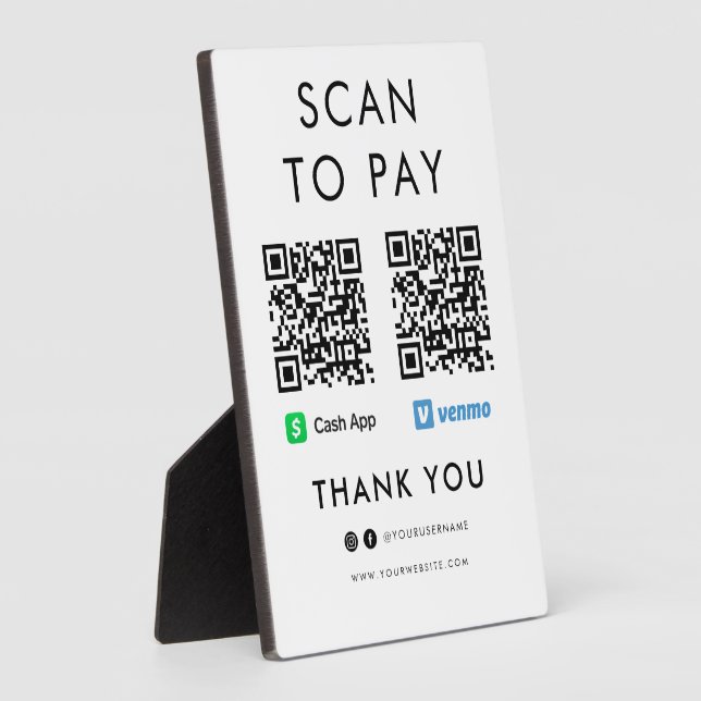Plaque Photo Merci Cash App Venmo Scan pour payer le code QR bl (Côté)