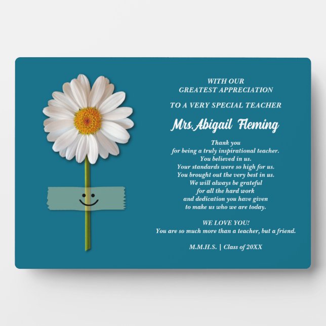 Plaque Photo Merci, professeur. Sourire Daisy cadeau personnali (Devant)
