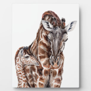Plaque Photo Mère Giraffe avec Bébé Giraffe