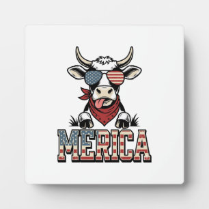 Plaque Photo Merica Graphique de gravure vintage vache patrioti