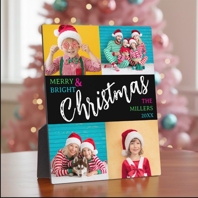 Plaque Photo Merry Bright Christmas Family Photo Collage  (Merry Bright Christmas Family Photo Collage Plaque)