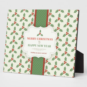 Plaque Photo Merry Christmas Vintage Holly Berry