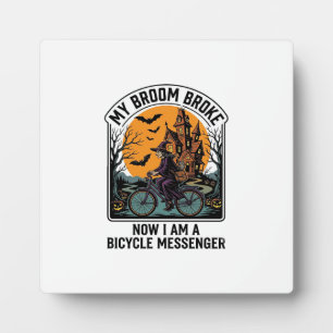 Plaque Photo Messager à Vélo Halloween Drôle Balai de Sorcière