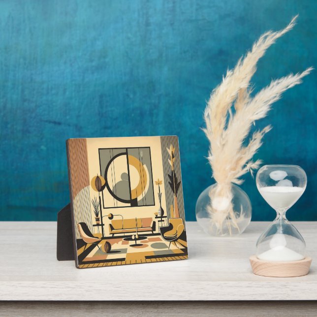 Plaque Photo Mid Century Interior Design Autumn Hues Livingroom (Insitu)