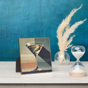Plaque Photo Mid Century Moderne 2 Olive Martini Cocktail Heure